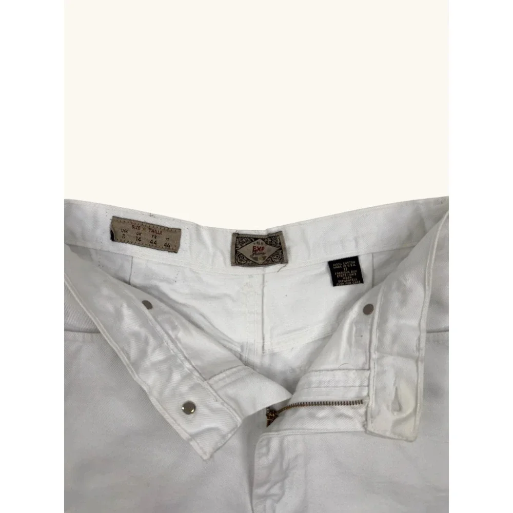 Vintage EXP Jeans Express White Denim Shorts High Waist Distressed Cut Off Sz 11